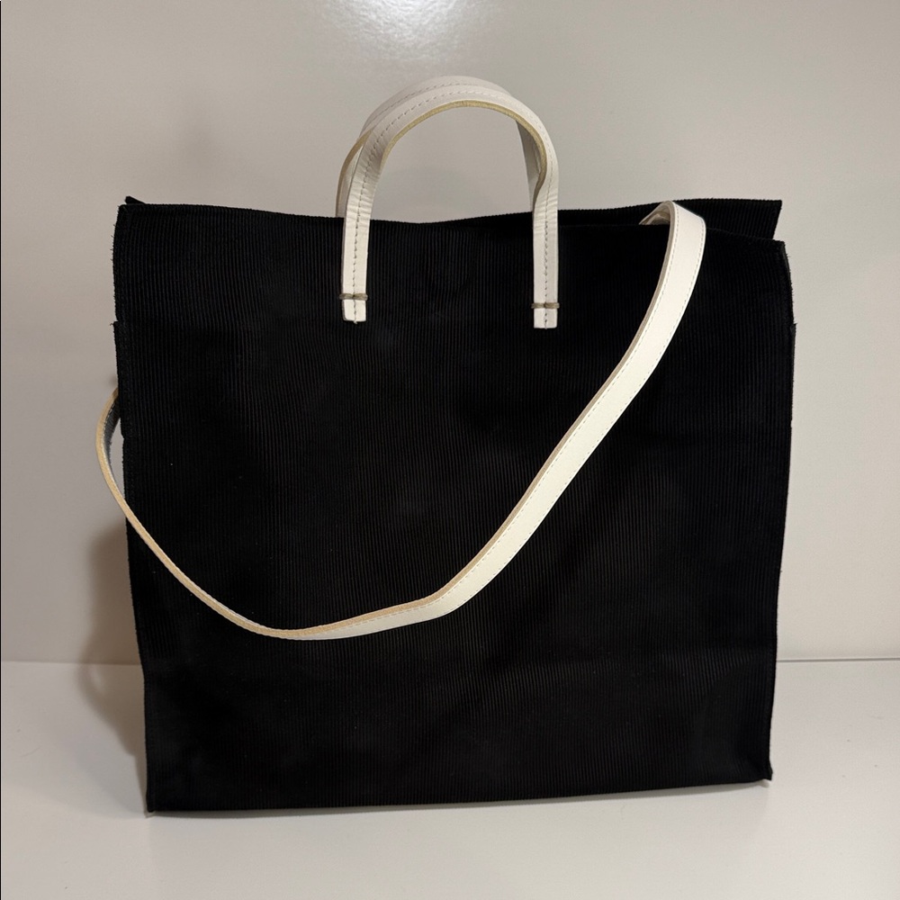 Clare V Simple Tote NEW. Black leather suede with white leather handles & strap